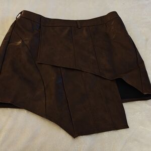 Brown Asymmetrical Leather Skirt